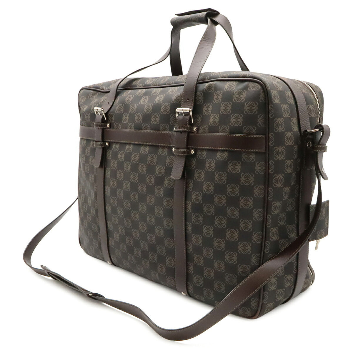 Loewe Black Dark Brown Coated Canvas Pvc Leather Boston Bag Shoulder Bag (Pre-Owned)