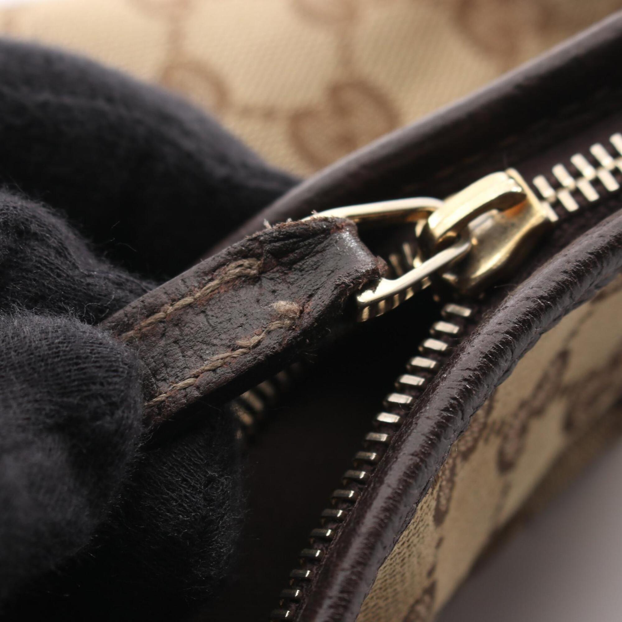 Gucci Beige Brown Canvas Leather Handbag Shoulder Bag (Pre-Owned)
