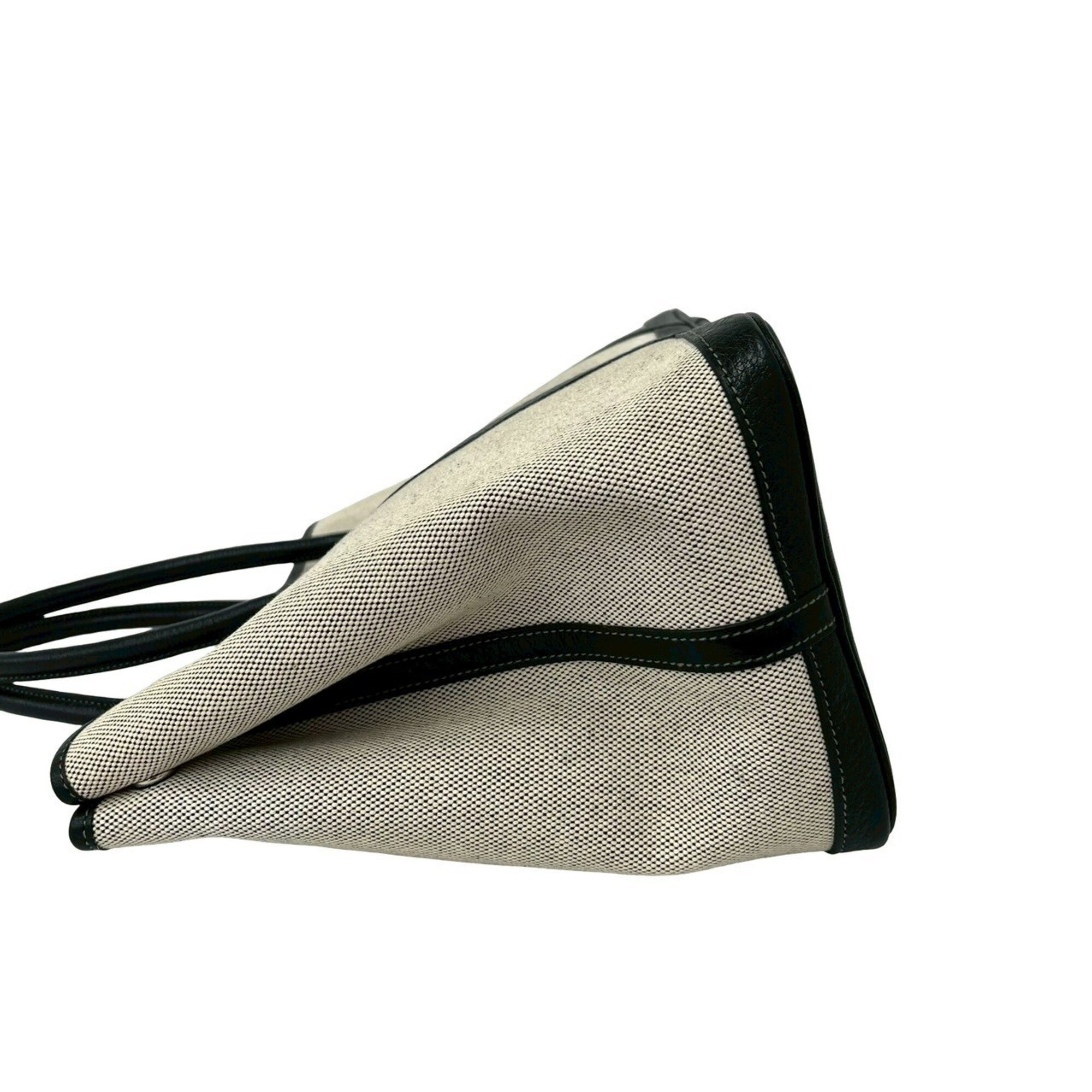 Hermes Black Gray Toile H Leather Tote Bag (Pre-Owned)