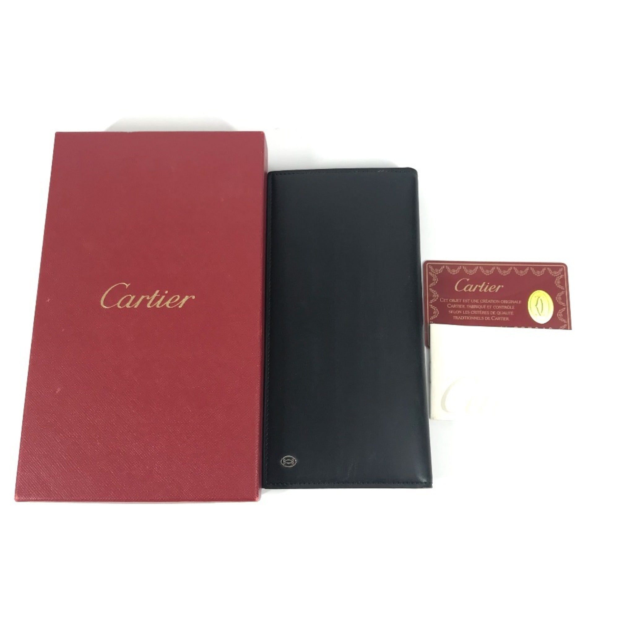 Cartier Black Leather Long Wallet (Bi-Fold) (Pre-Owned)