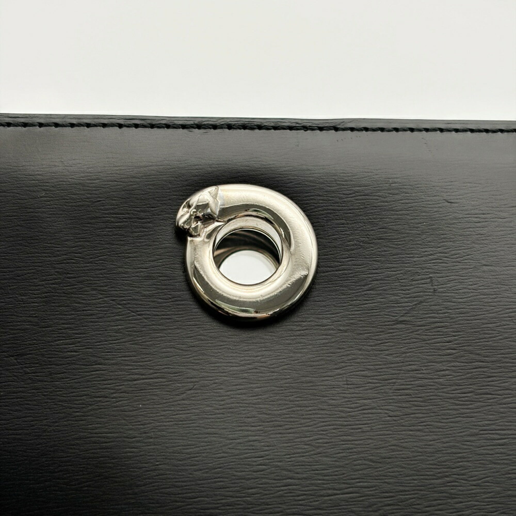 Cartier Panthère Black Leather Shoulder Bag Tote Bag (Pre-Owned)