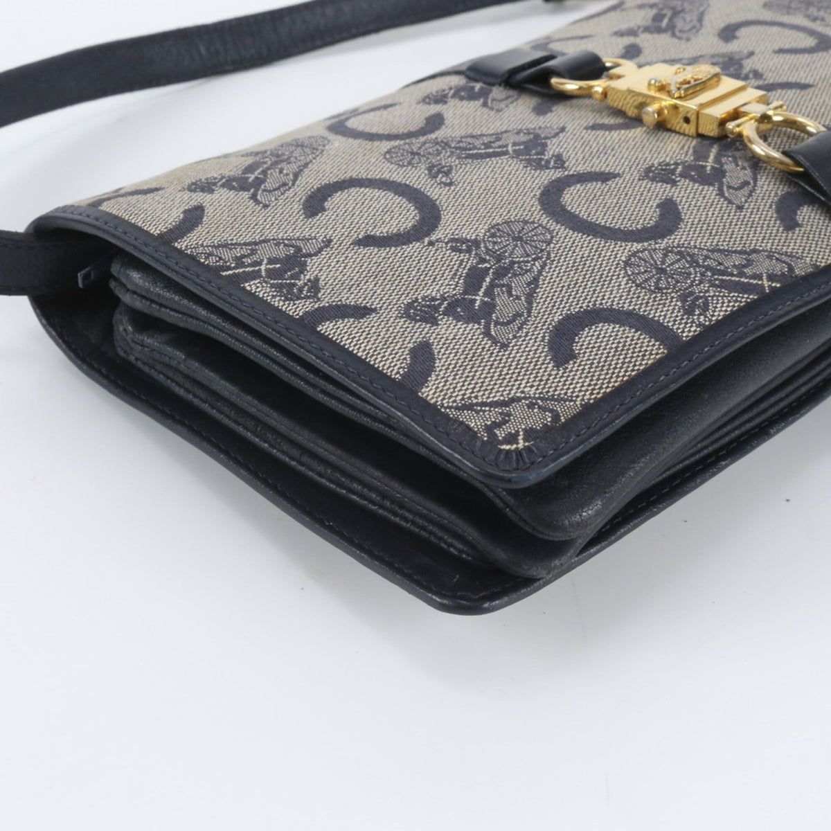 Celine Navy Leather Canvas Crossbody Bag Shoulder Bag (Pre-Owned)