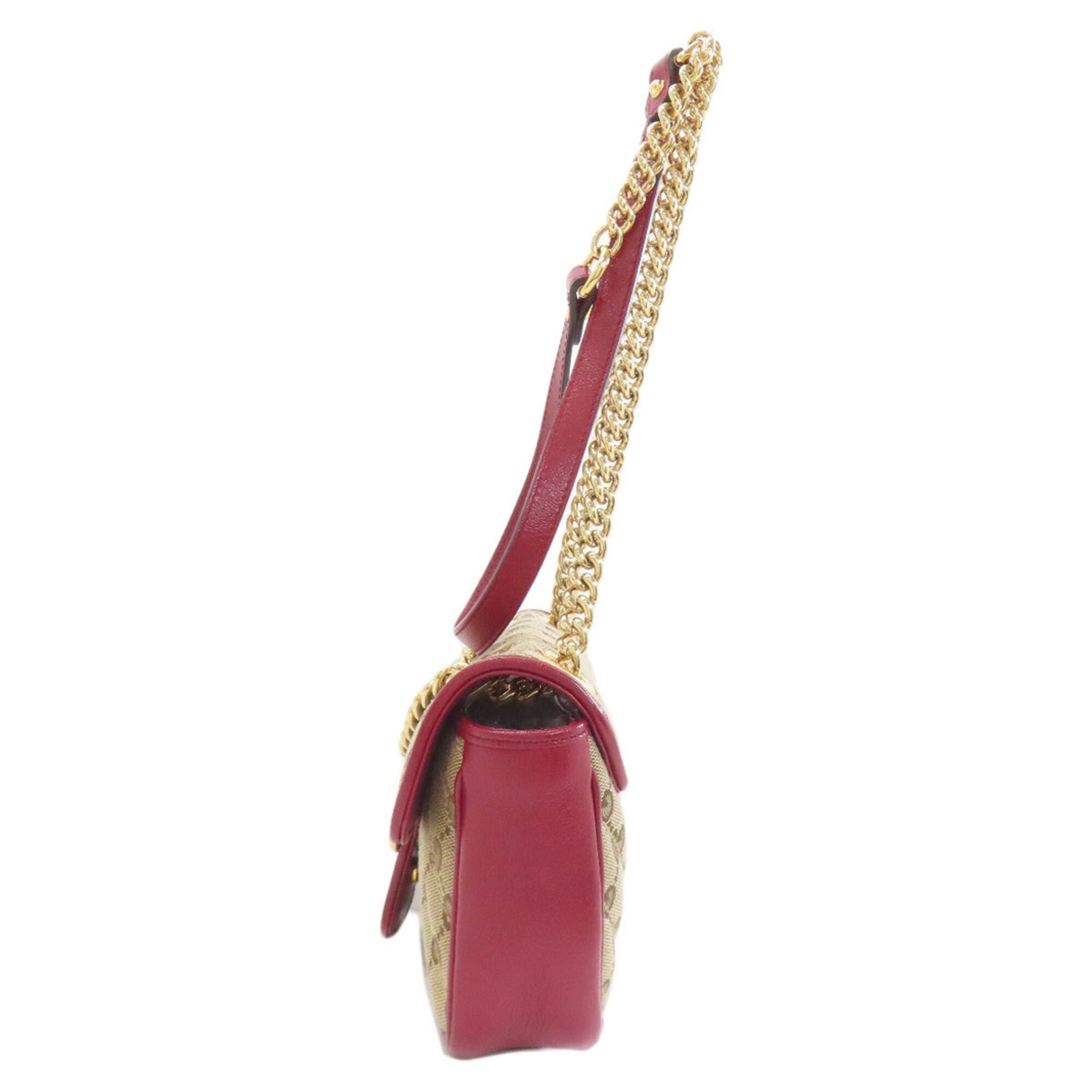 Gucci Red Color Canvas Leather Shoulder Bag (Pre-Owned)