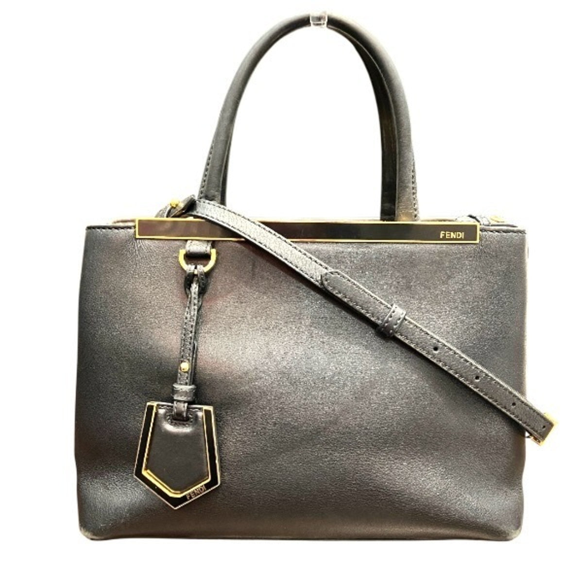 Fendi 2Jours Black Leather Handbag Shoulder Bag (Pre-Owned)