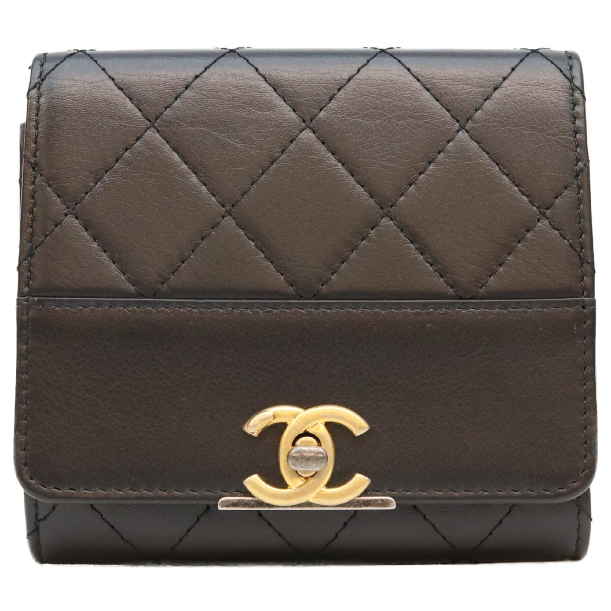 Chanel Black Leather Wallet (Tri-Fold) (Pre-Owned)