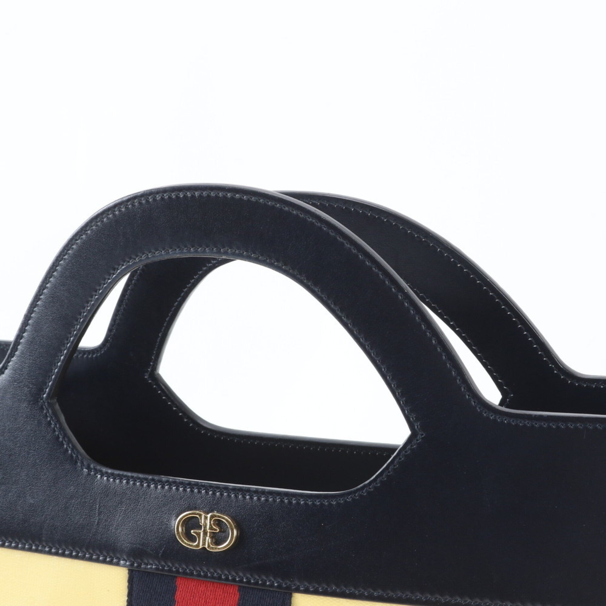 Gucci Sherry Line Navy Yellow Leather Coated Canvas Handbag Tote Bag (Pre-Owned)