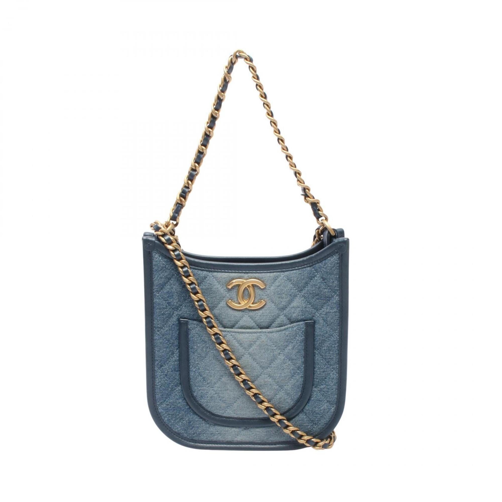 Chanel Blue Denim Leather Handbag Shoulder Bag (Pre-Owned)