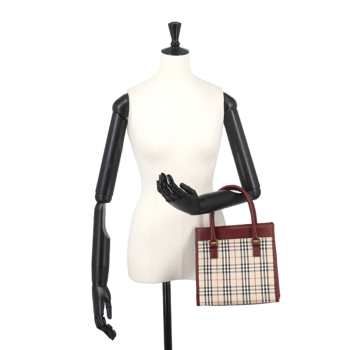 Burberry Beige Bordeaux Canvas Leather Handbag (Pre-Owned)