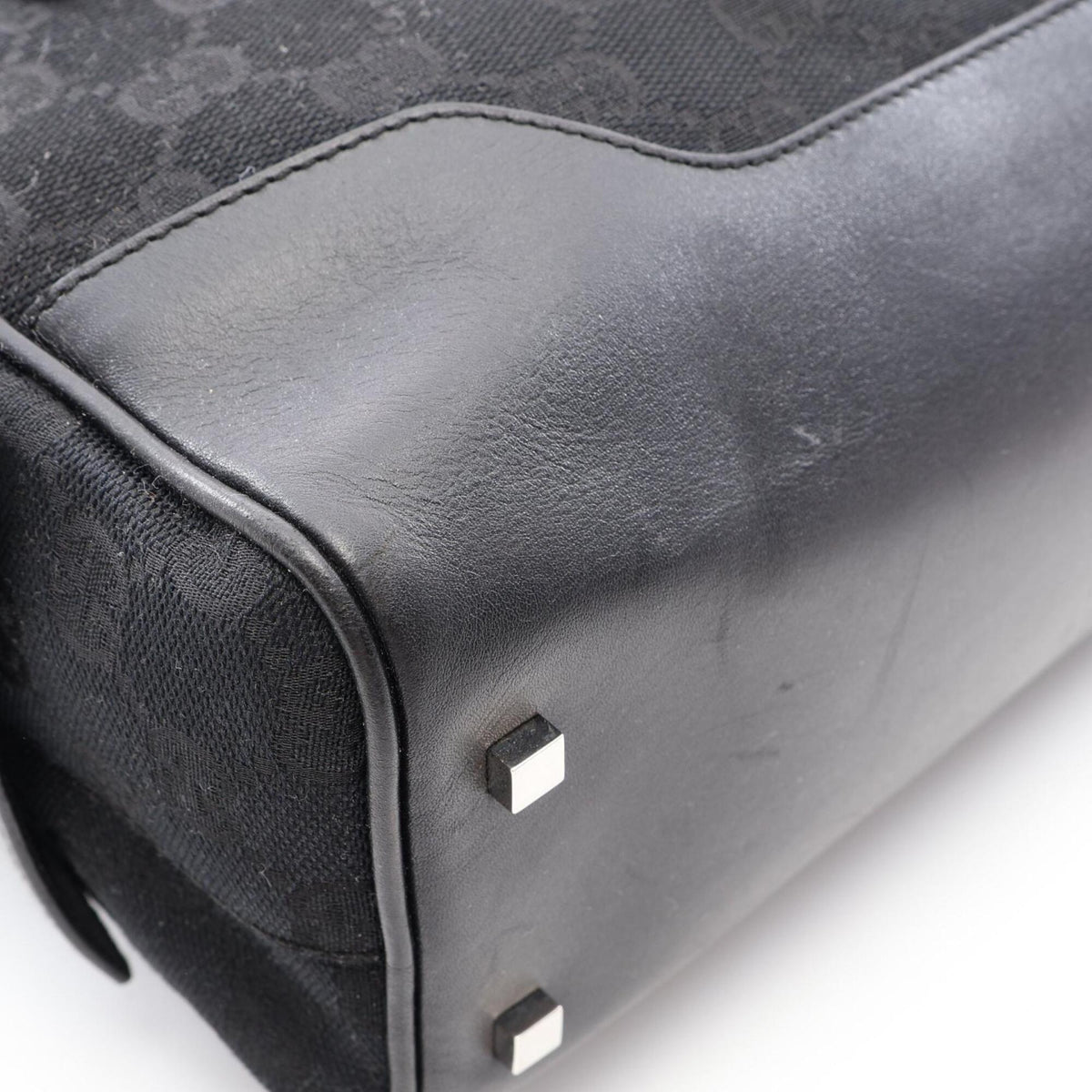 Gucci Gg Canvas Black Gg Canvas Leather Handbag (Pre-Owned)