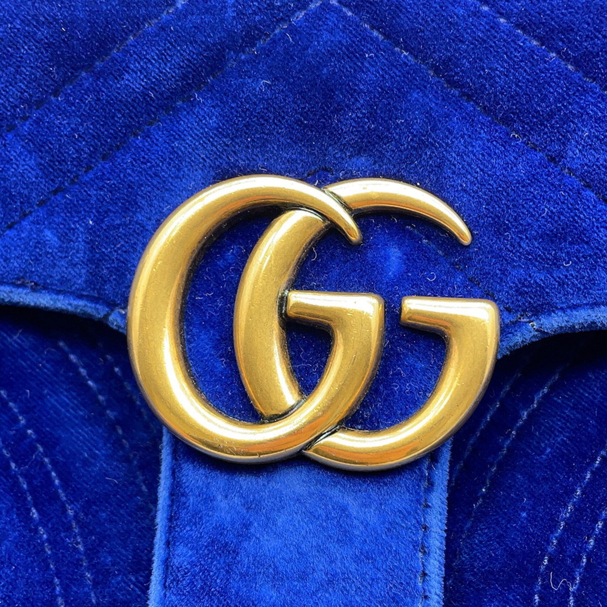 Gucci Gg Marmont Blue Leather Handbag Shoulder Bag (Pre-Owned)
