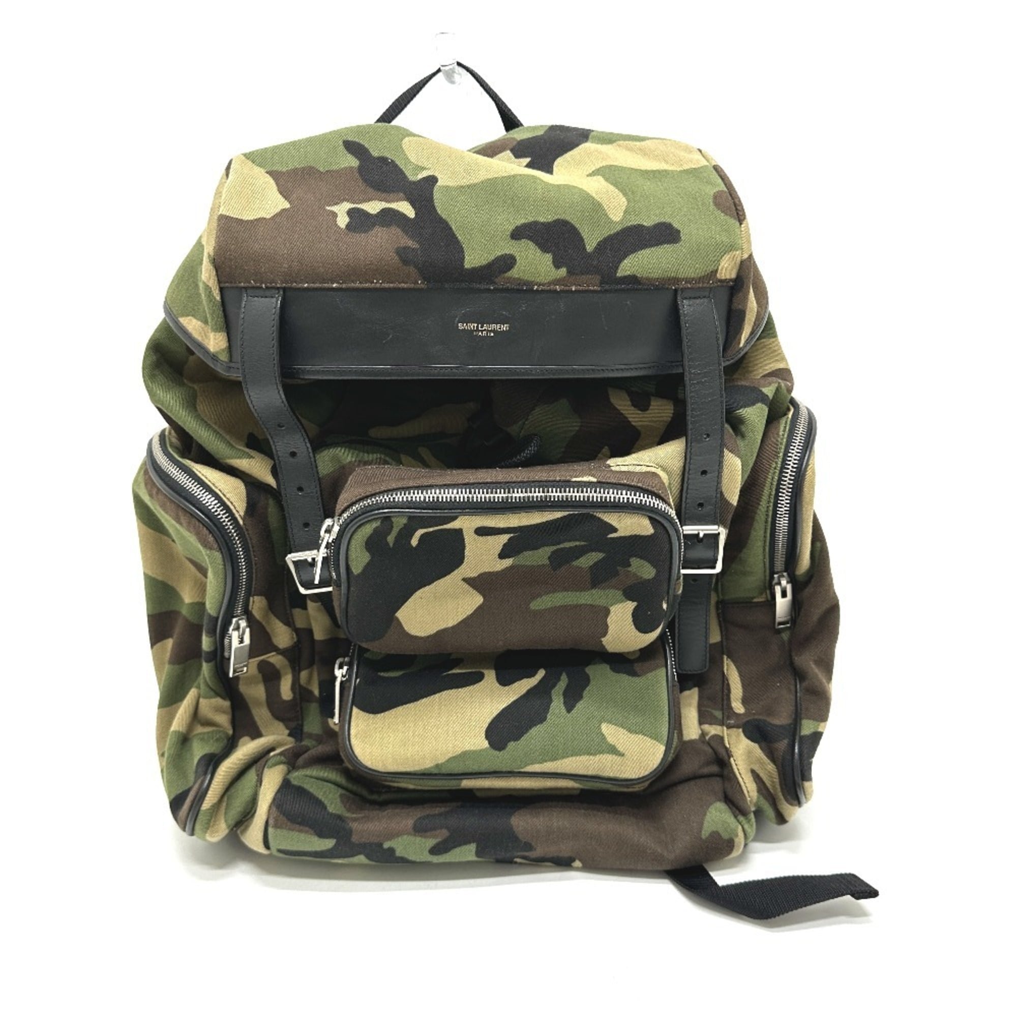 Yves Saint Laurent Camouflage Green Canvas Backpack (Pre-Owned)