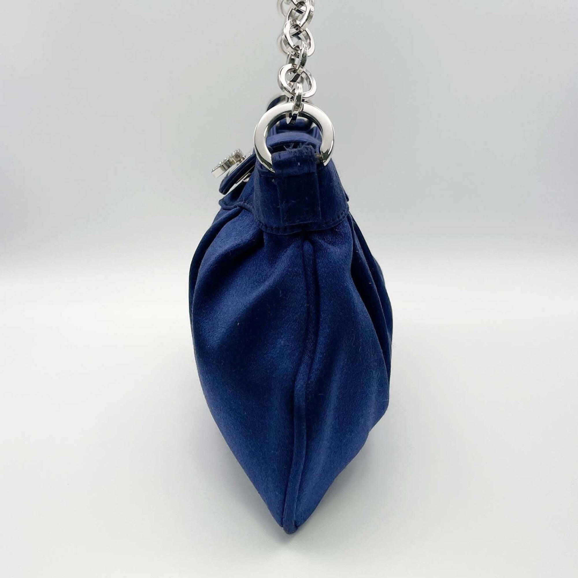 Salvatore Ferragamo Gancini Blue Rhinestone Satin Metal Handbag Pouch (Pre-Owned)