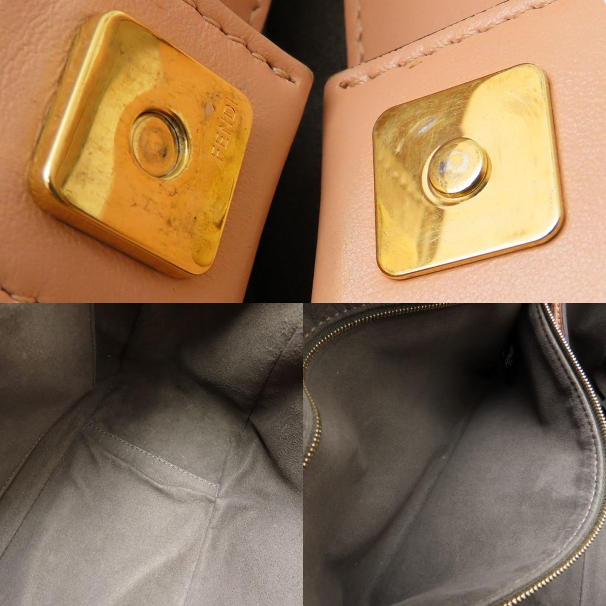 Fendi Pink Beige Leather Tote Bag (Pre-Owned)