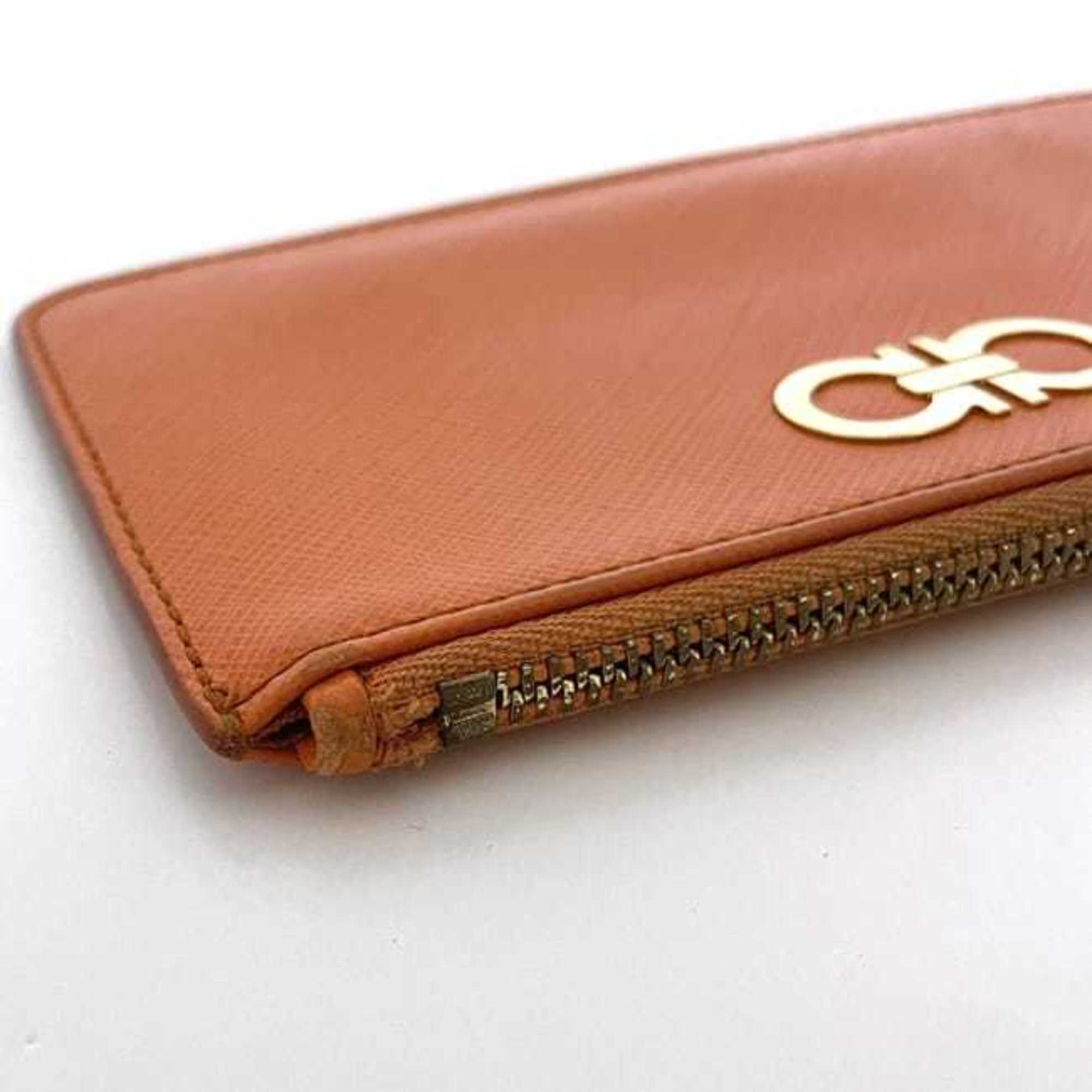 Salvatore Ferragamo Orange Leather Coin Purse/Coin Case (Pre-Owned)