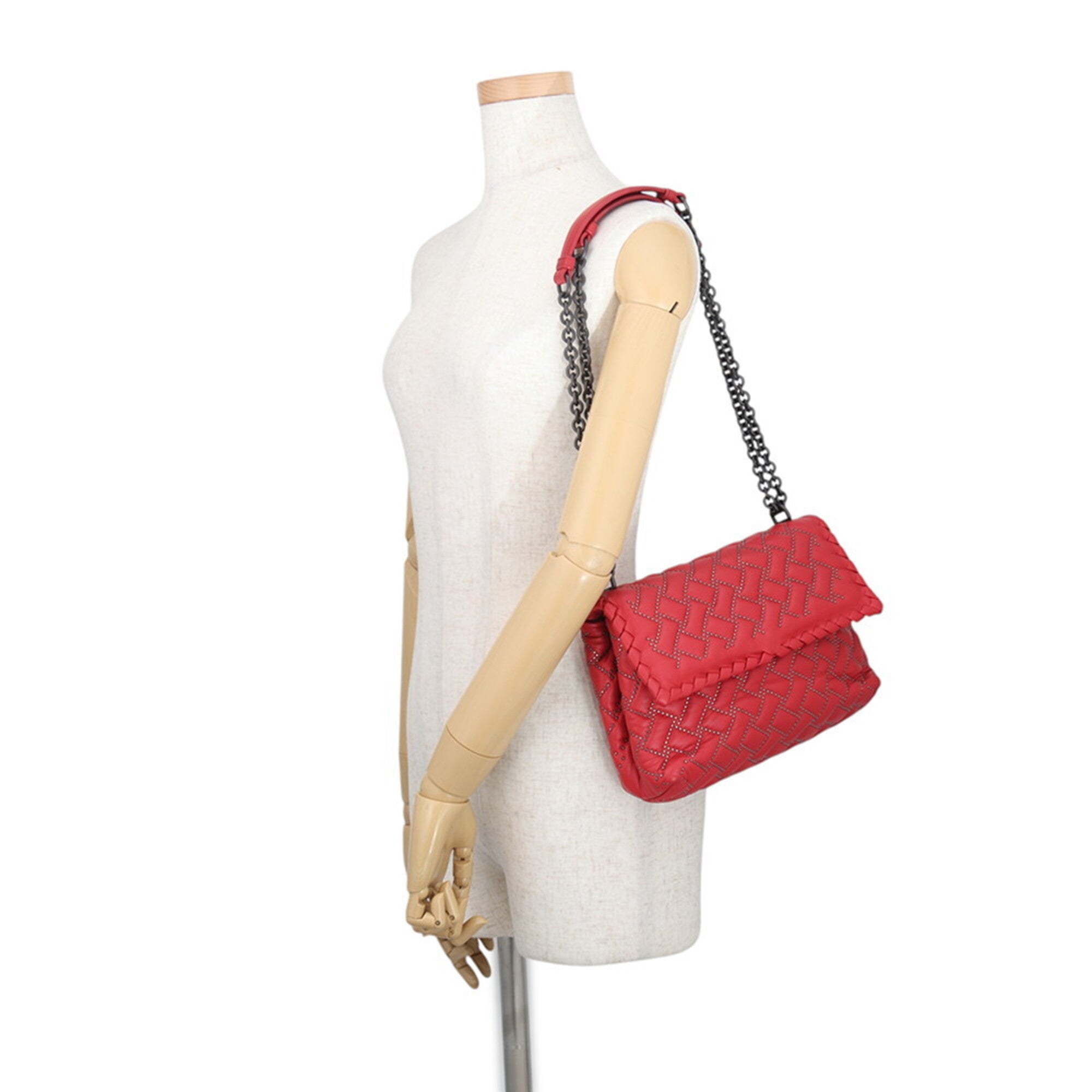Bottega Veneta Red Color Leather Handbag Shoulder Bag (Pre-Owned)