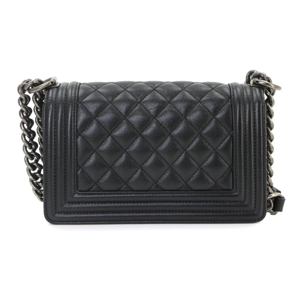 Chanel Boy Chanel Black Grained Calfskin Handbag Shoulder Bag (Pre-Owned)