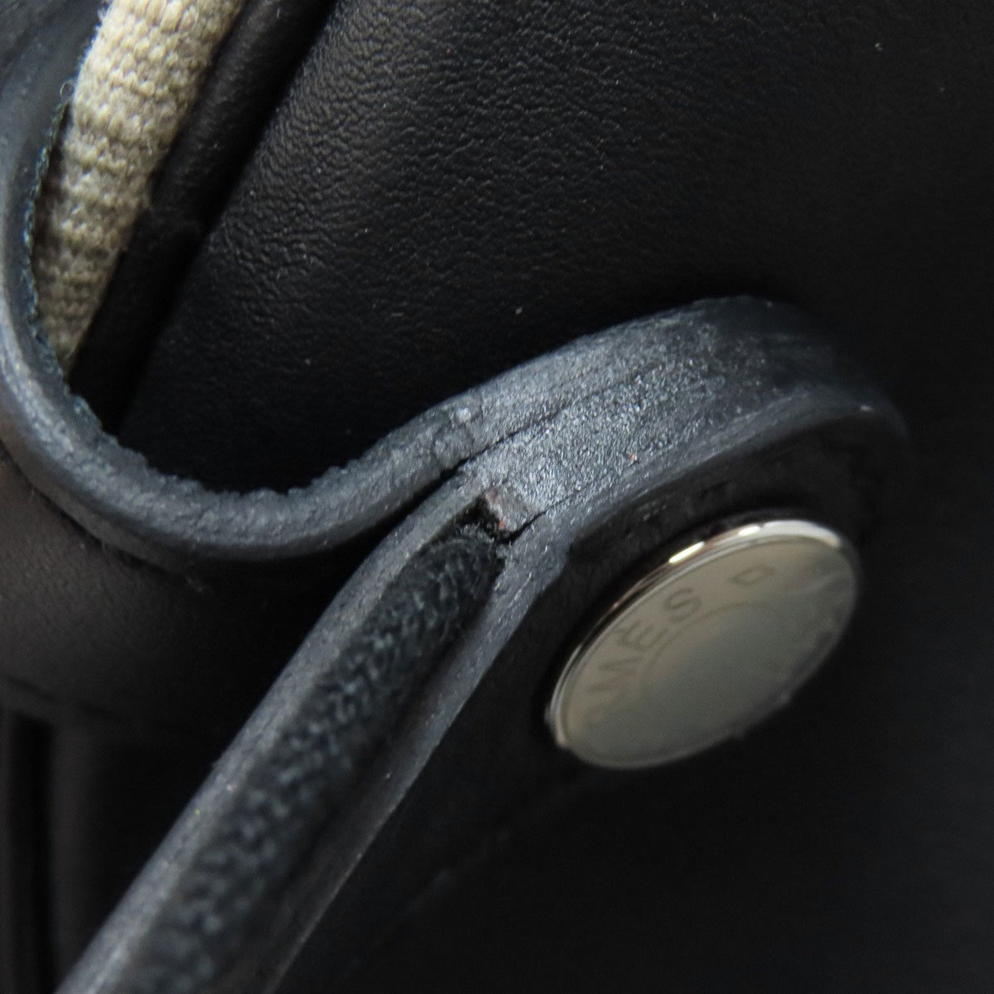 Hermes Beige Black Canvas Leather Backpack (Pre-Owned)