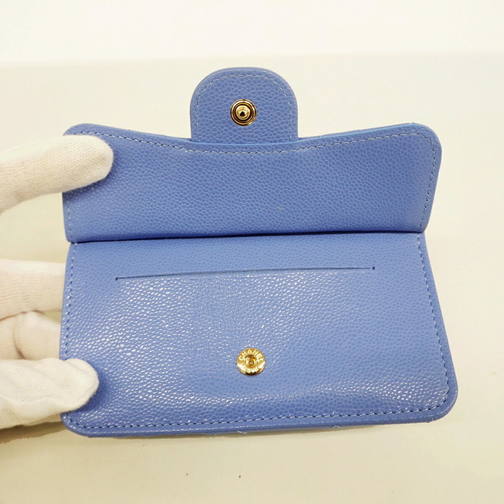 Chanel Blue Grained Calfskin Coin Purse/Coin Case (Pre-Owned)