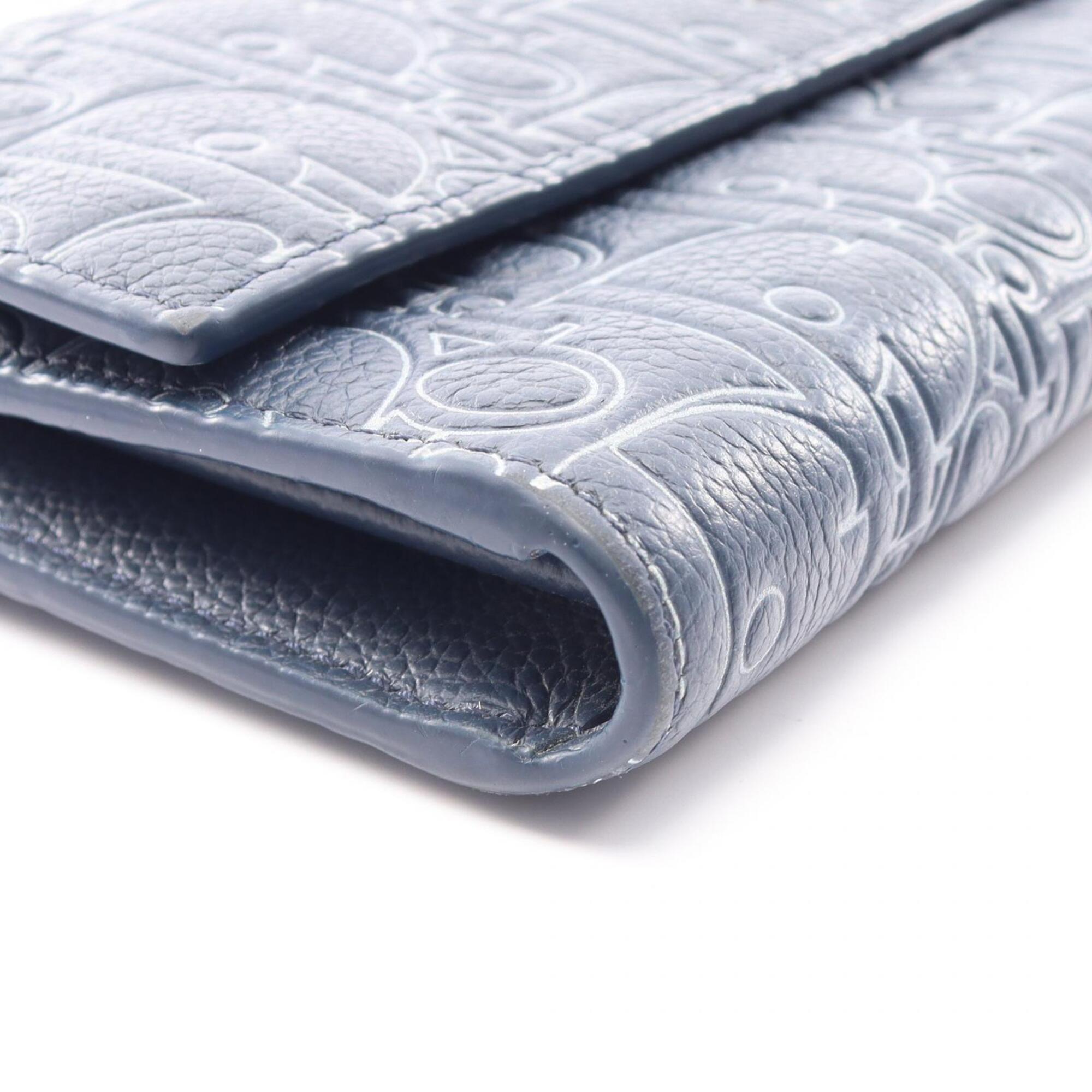 Christian Dior Navy Leather Long Wallet (Bi-Fold) (Pre-Owned)
