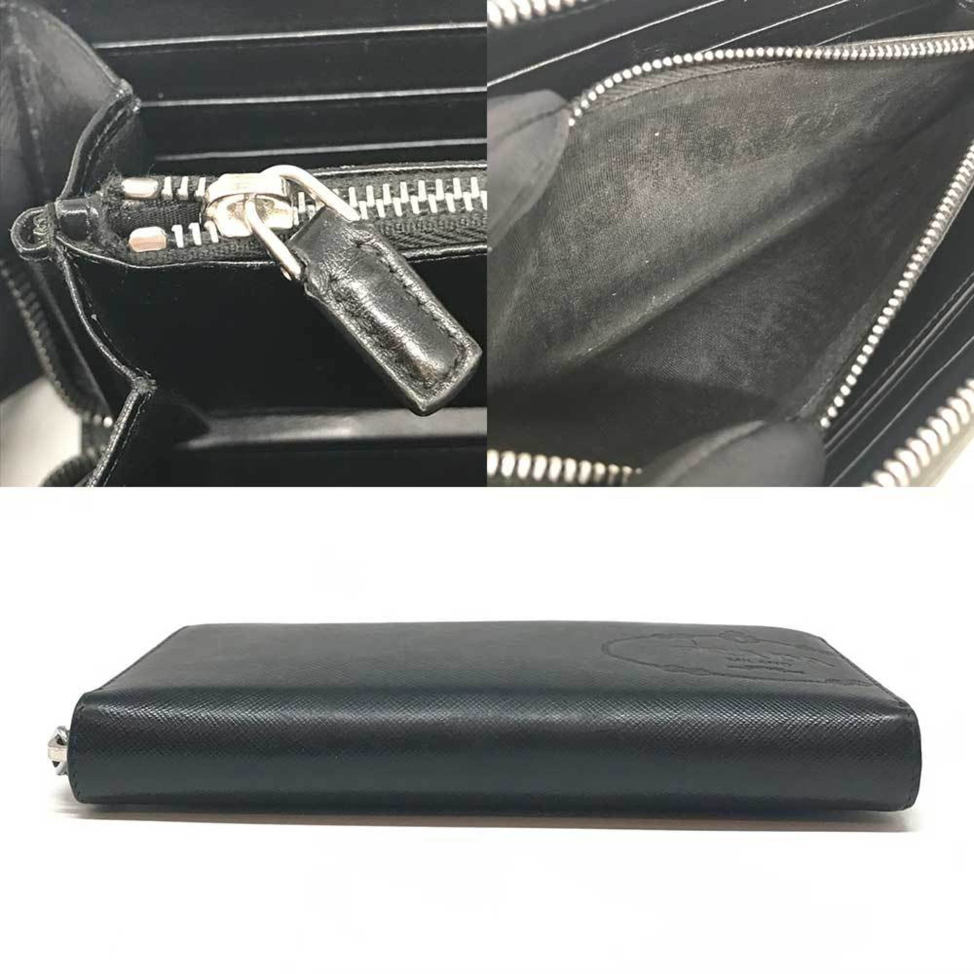 Prada Black Saffiano Triangle Long Wallet (Bi-Fold) (Pre-Owned)