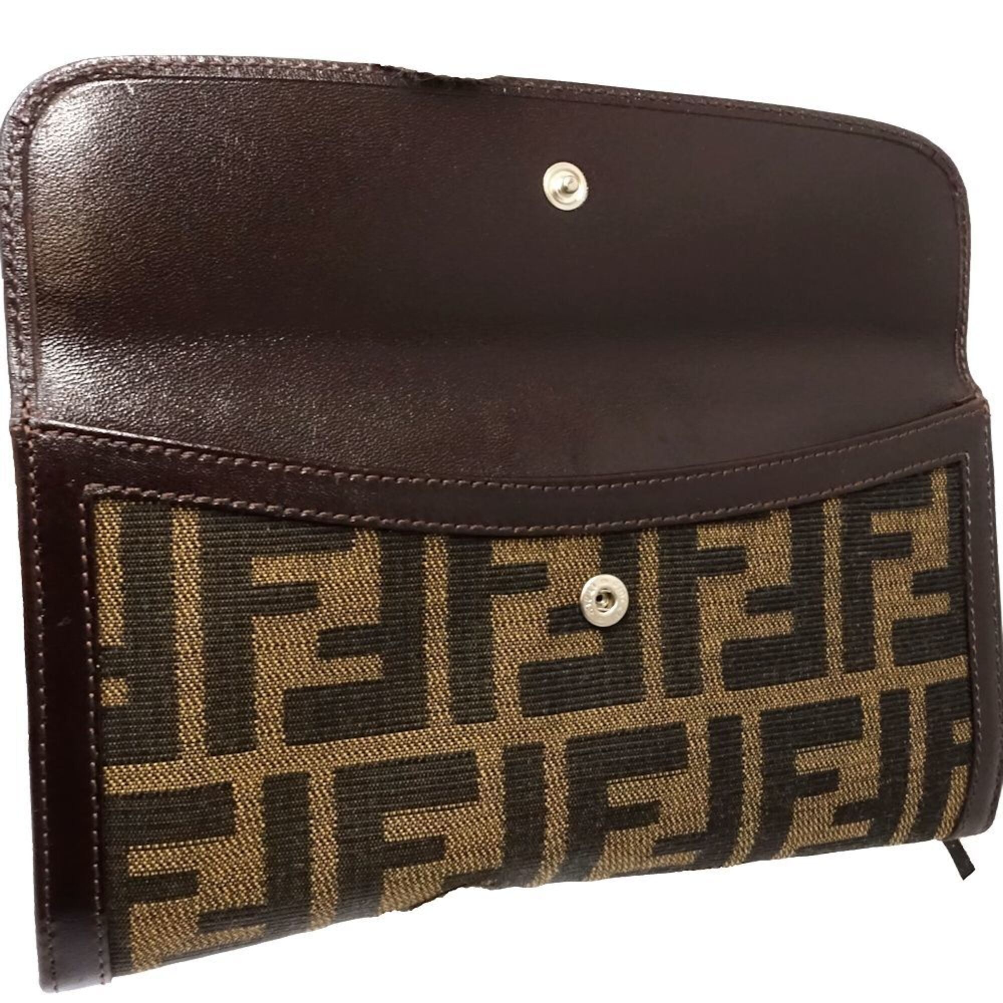 Fendi Zucca Dark Brown Canvas Leather Long Wallet (Bi-Fold) (Pre-Owned)