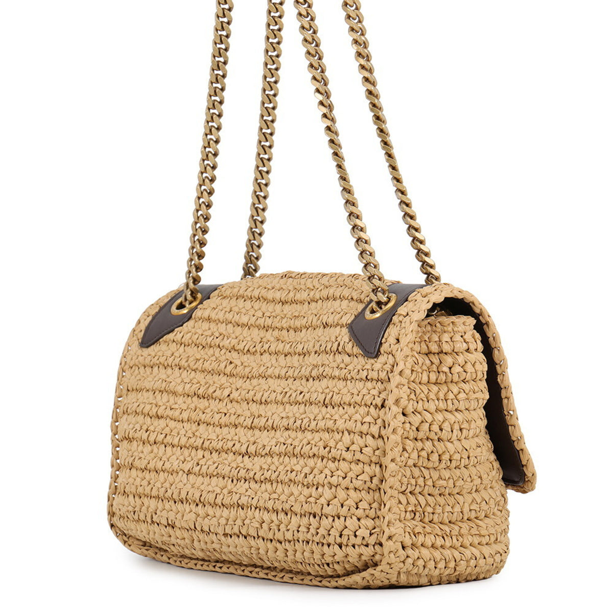 Yves Saint Laurent Beige Brown Raffia Leather Handbag Shoulder Bag (Pre-Owned)