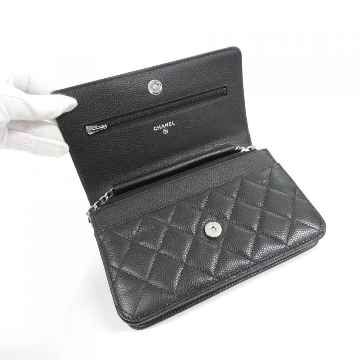 Chanel Black Grained Calfskin Chain/Shoulder Wallet (Pre-Owned)