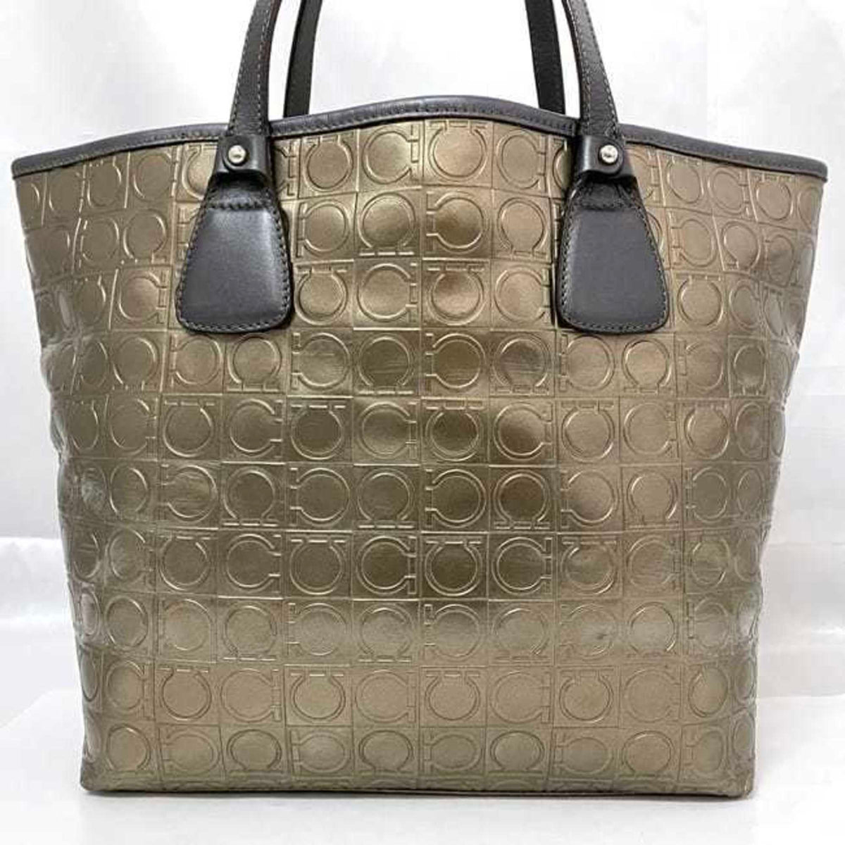 Salvatore Ferragamo Gold Gray Pvc Leather Tote Bag (Pre-Owned)