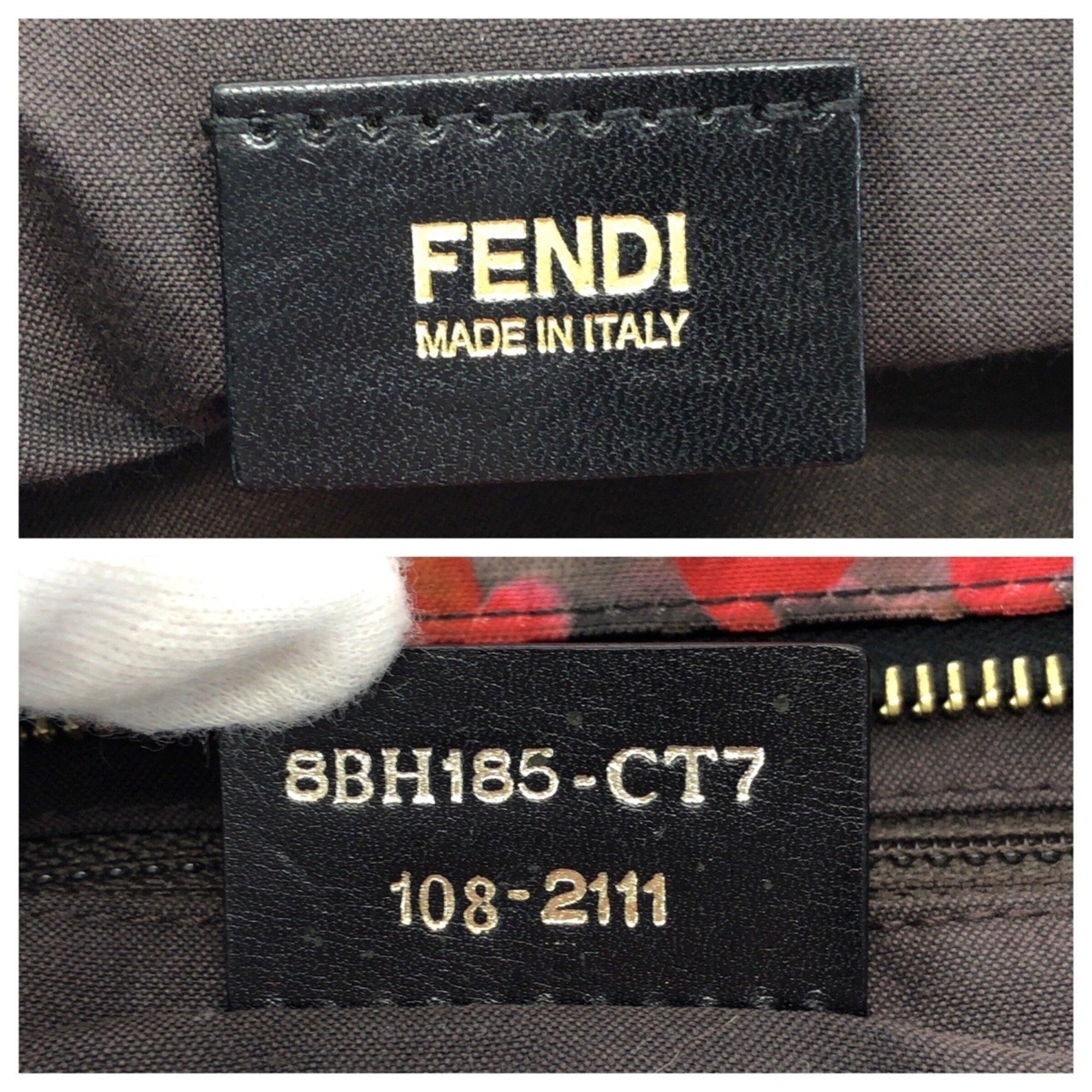 Fendi Black Orange Pink Nylon Leather Shoulder Bag Tote Bag (Pre-Owned)