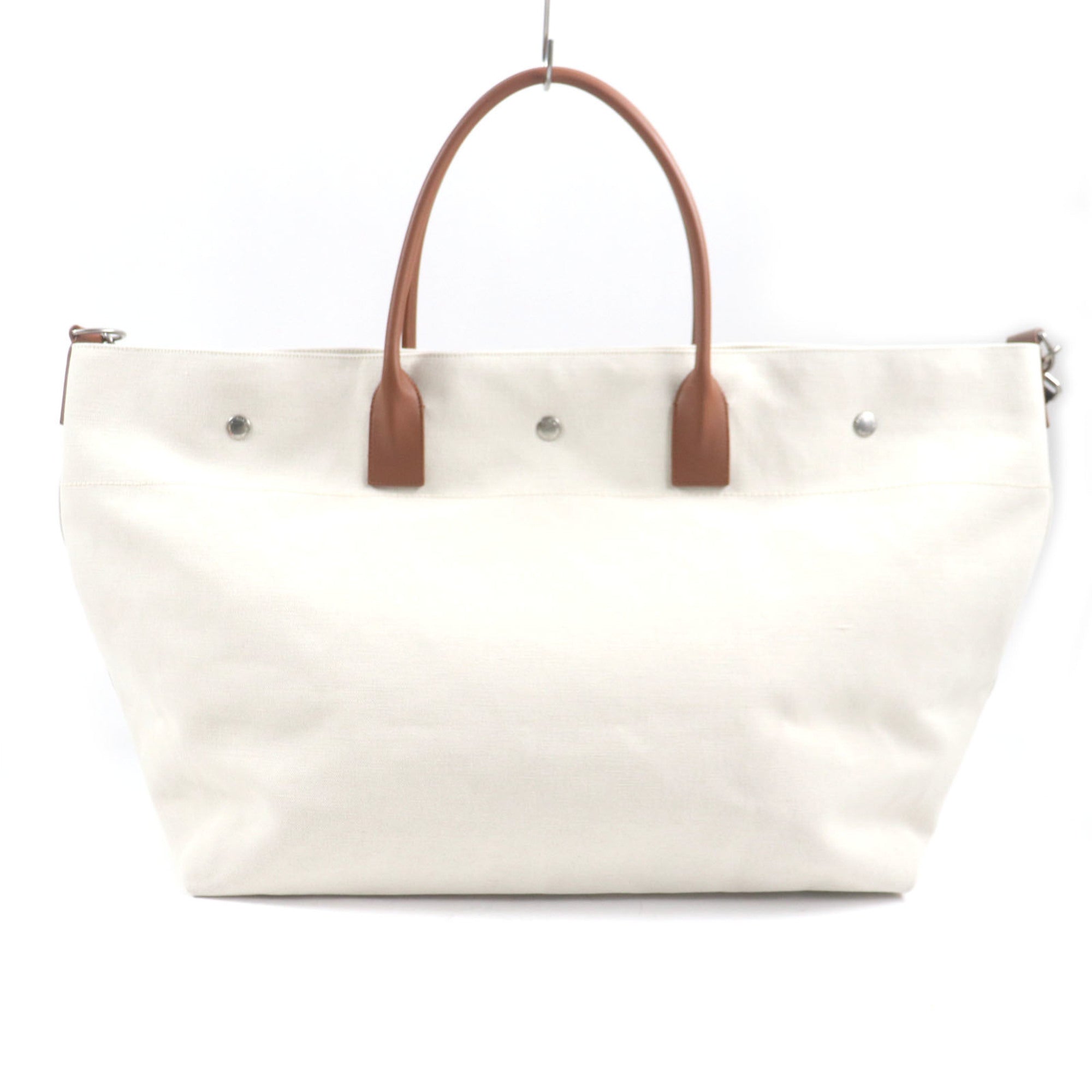 Saint Laurent Beige Brown Canvas Leather Shopping Bag Tote Bag (Pre-Owned)