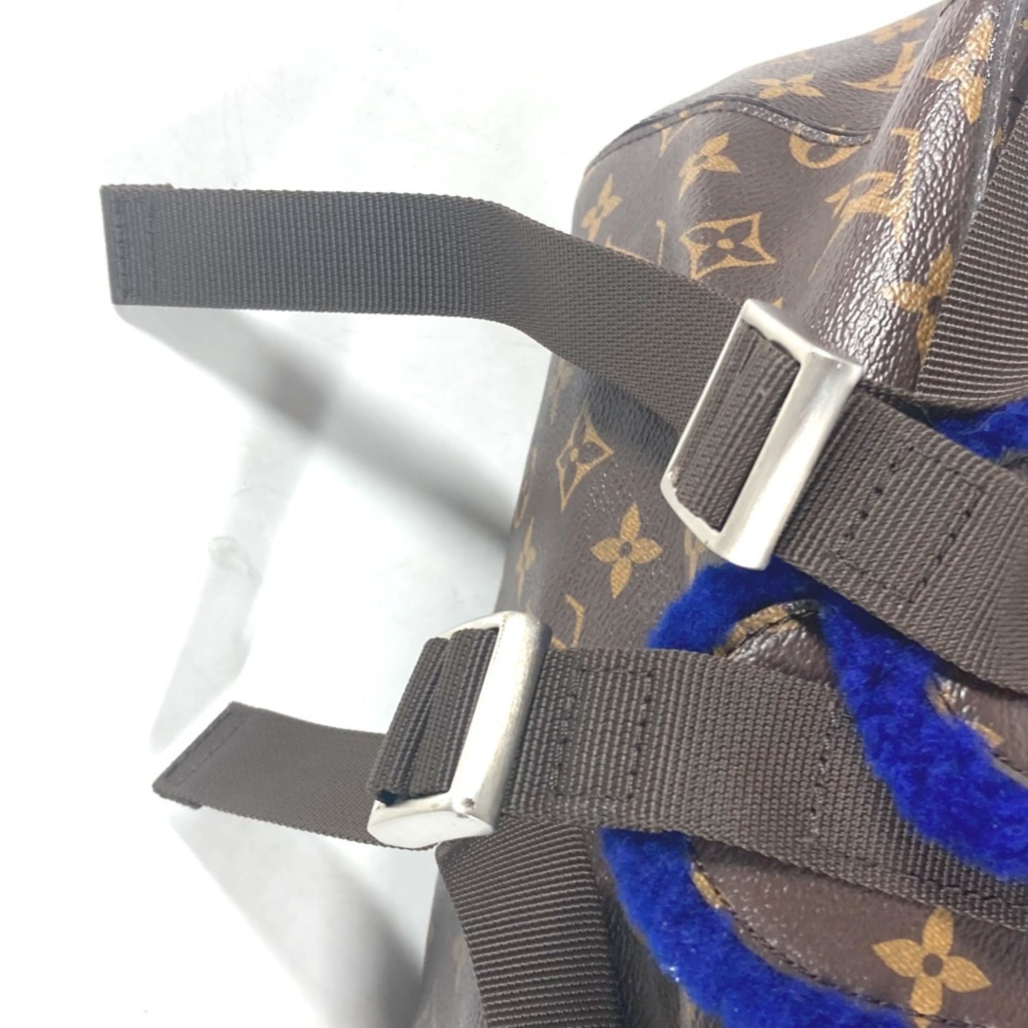 Louis Vuitton Blue Brown Monogram Canvas Leather Backpack (Pre-Owned)