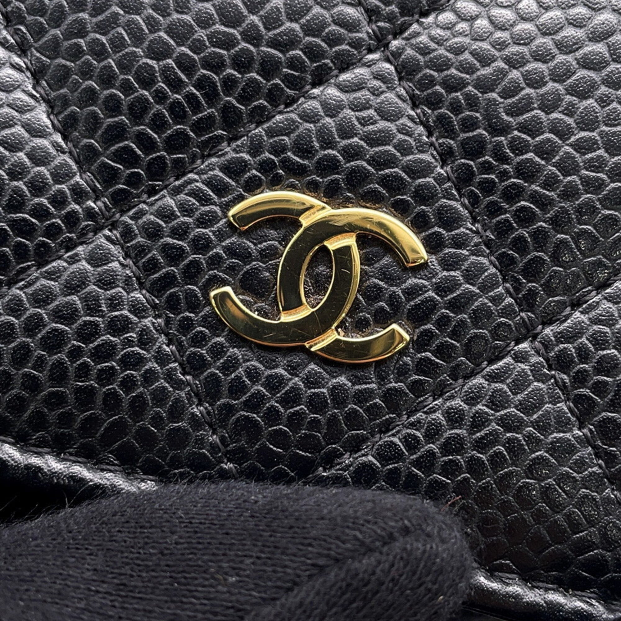 Chanel Black Grained Calfskin Chain/Shoulder Wallet (Pre-Owned)