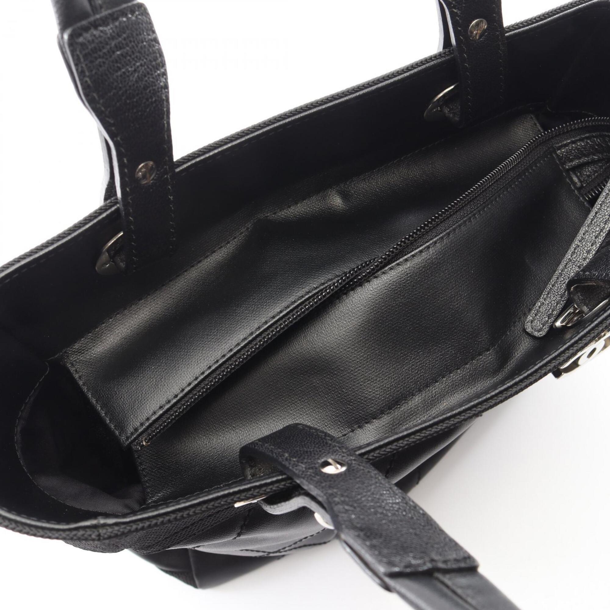 Chanel Black Coated Canvas Leather Handbag Tote Bag (Pre-Owned)