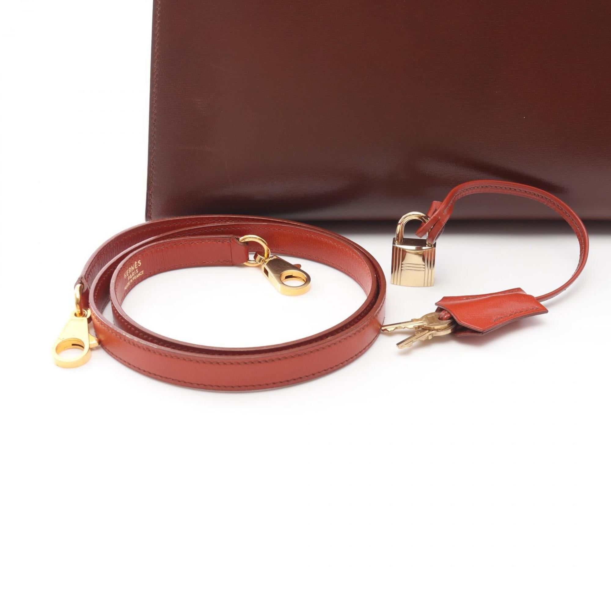 Hermes Bordeaux Brique Brown Rouge H Box Calf Leather Leather Handbag (Pre-Owned)