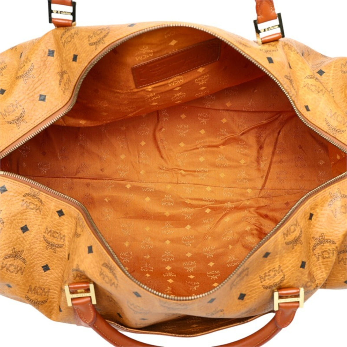 Mcm Visetos Brown Pvc Leather Boston Bag Shoulder Bag (Pre-Owned)