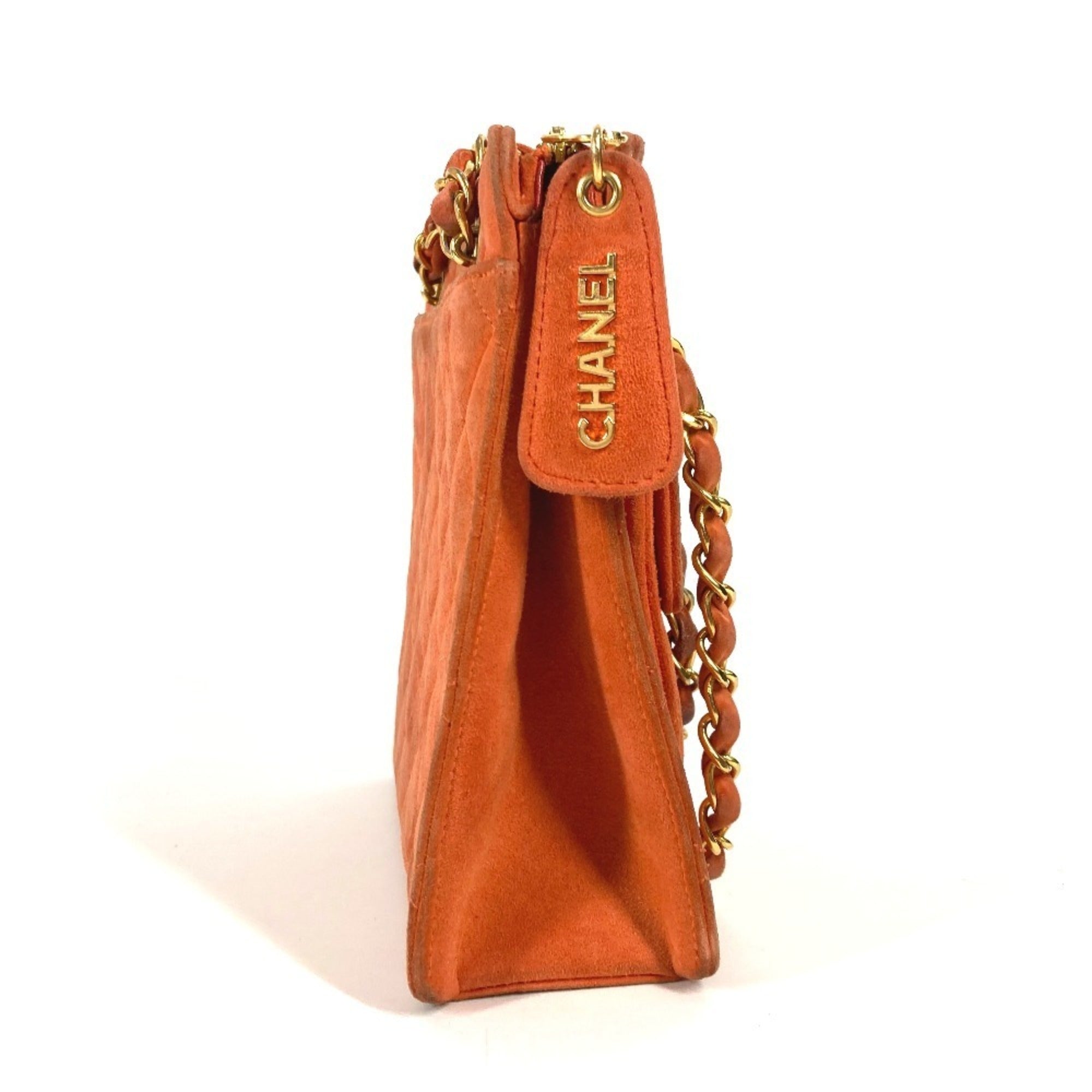 Chanel Orange Suede Handbag Shoulder Bag (Pre-Owned)