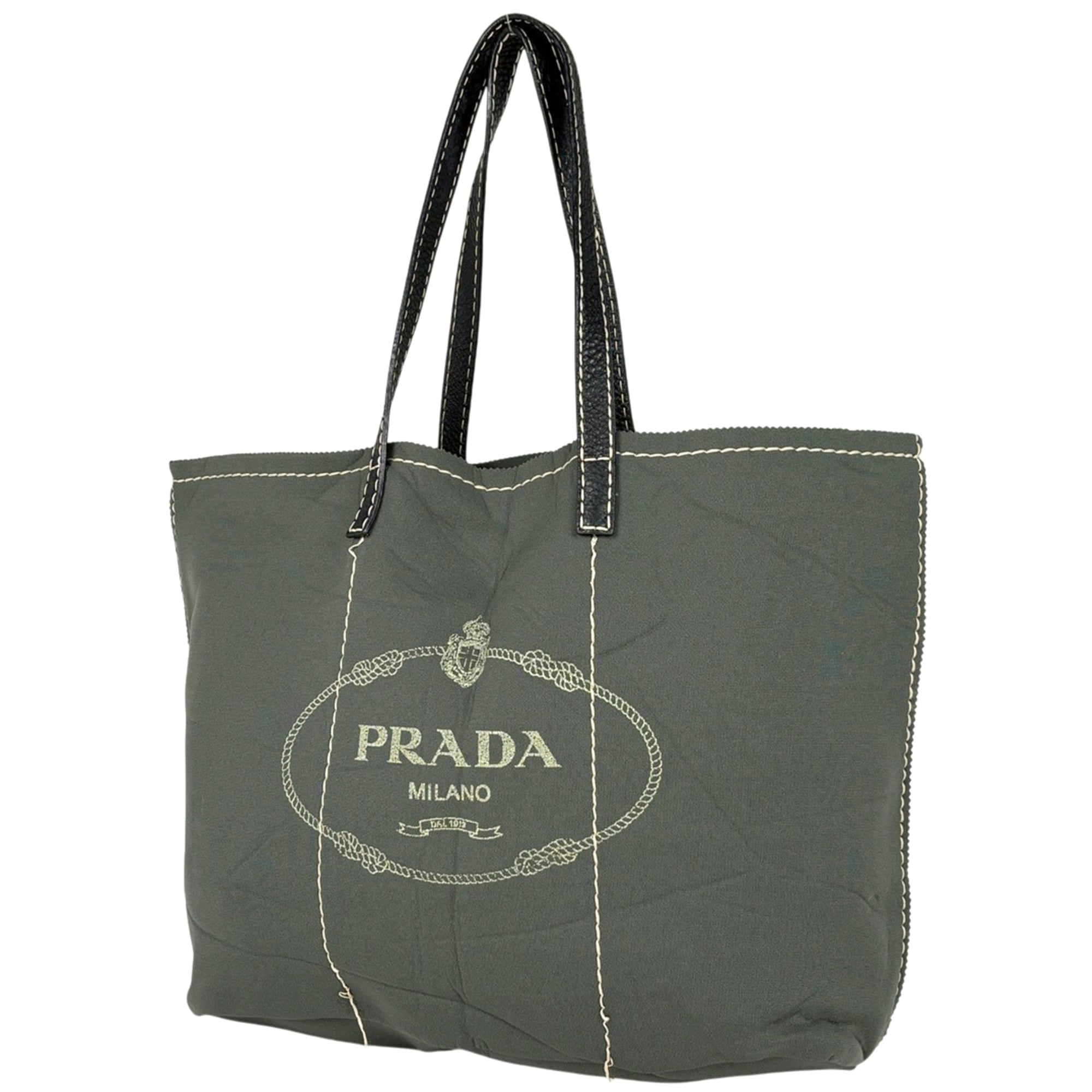 Prada Khaki Fabric Tote Bag (Pre-Owned)
