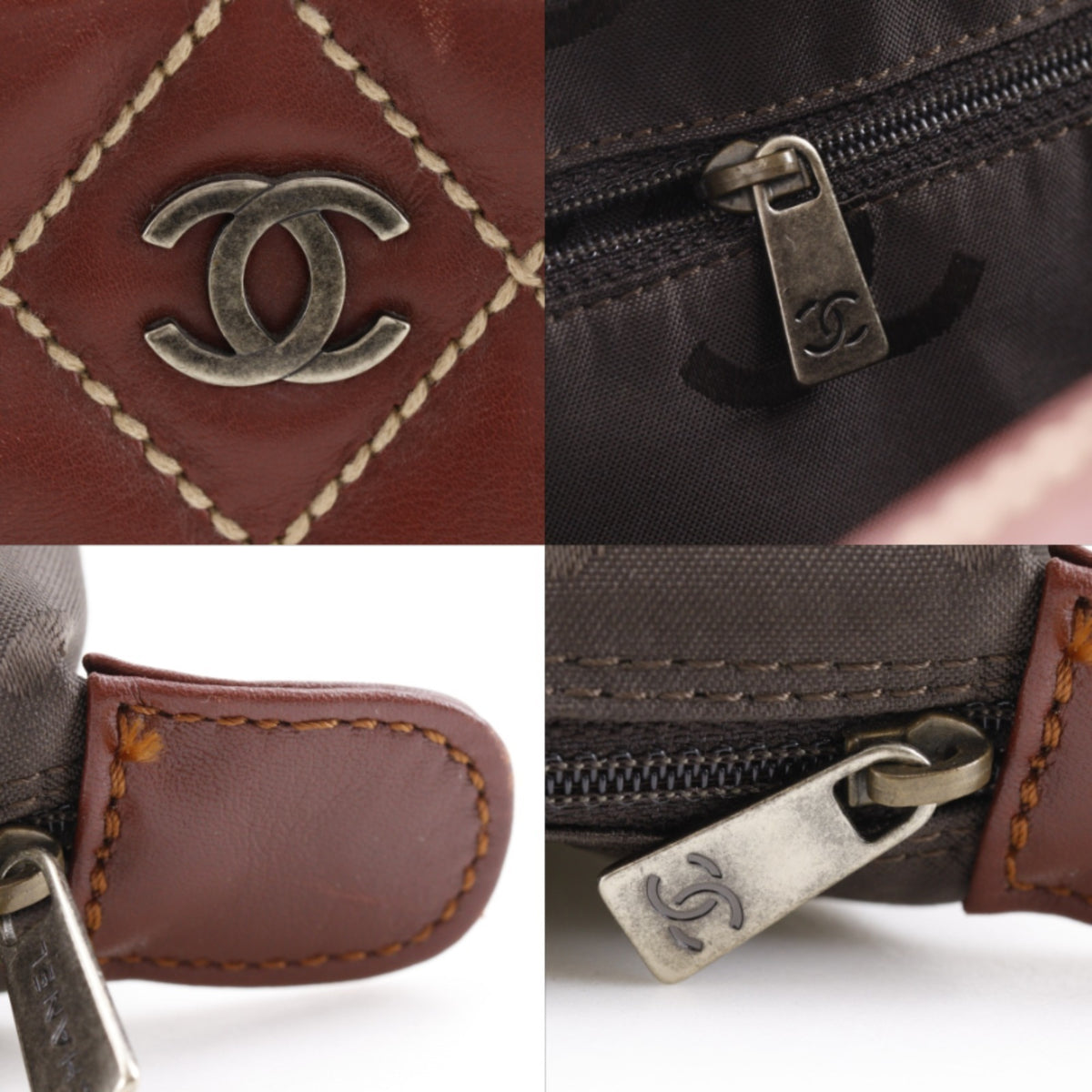 Chanel Wild Stitch Brown Red Color Leather Handbag (Pre-Owned)