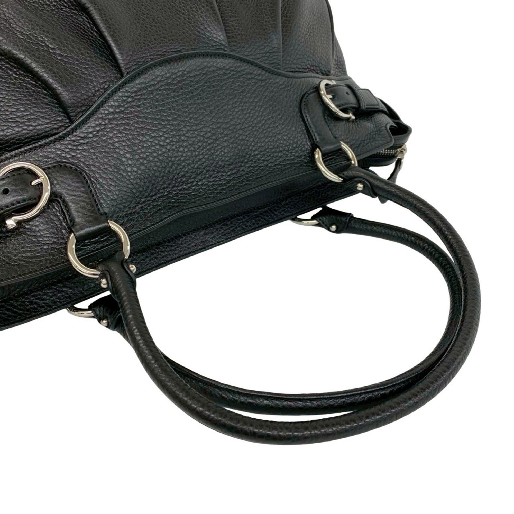 Salvatore Ferragamo Black Leather Handbag Tote Bag (Pre-Owned)
