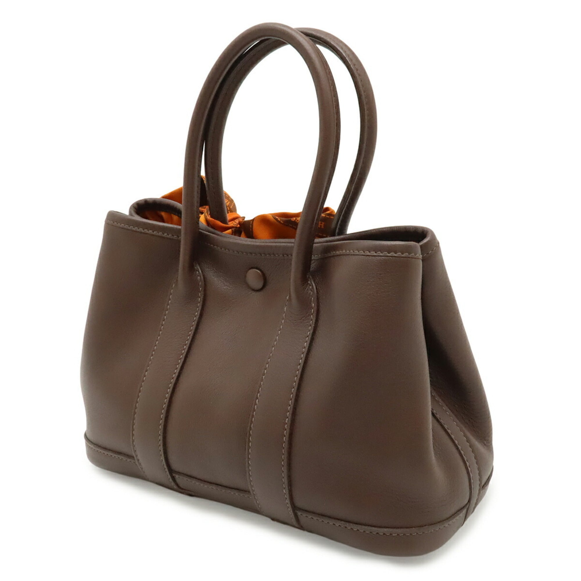 Hermes Garden Brown Havane Orange Swift Leather Silk Handbag (Pre-Owned)