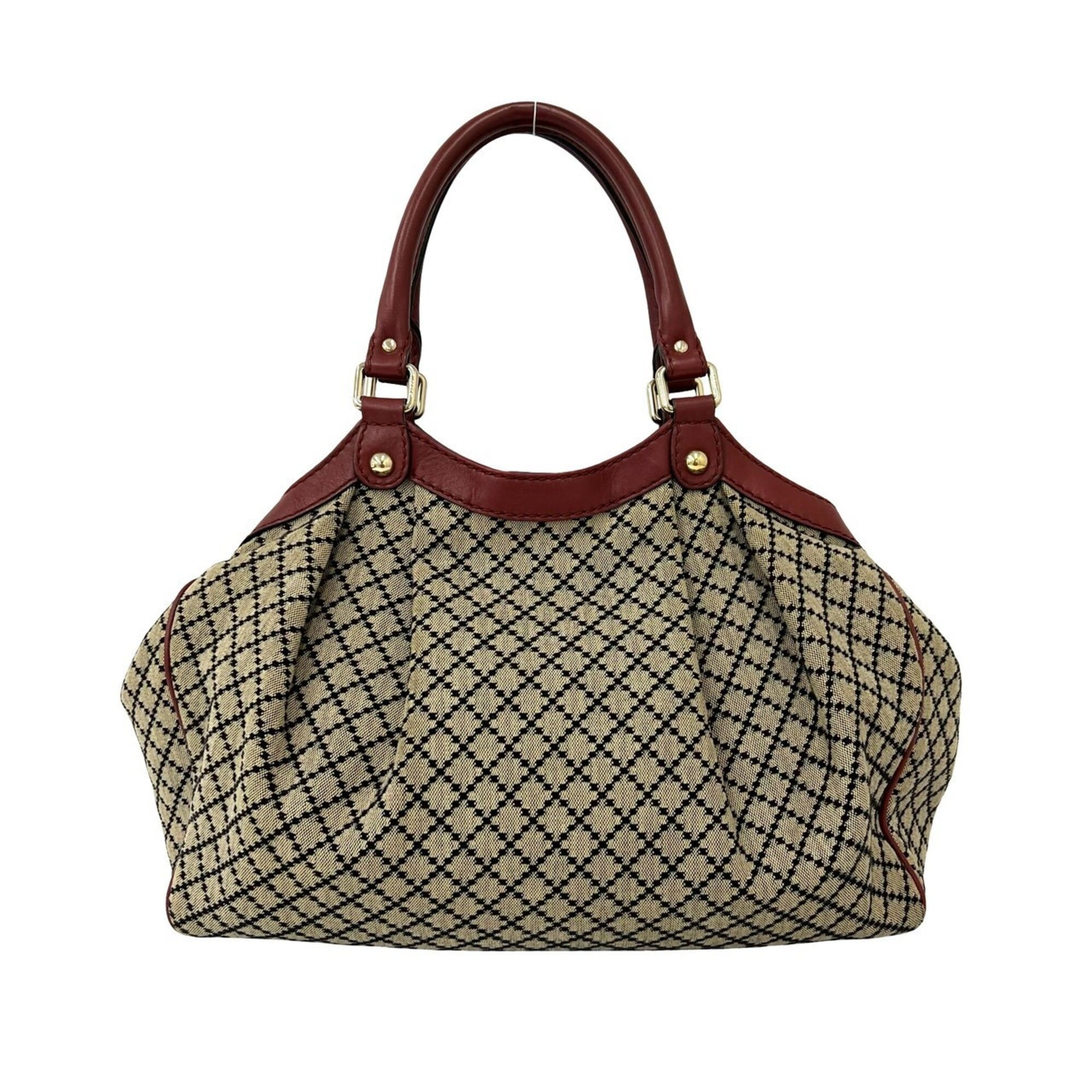 Gucci Beige Red Color Canvas Leather Handbag Shoulder Bag Tote Bag (Pre-Owned)