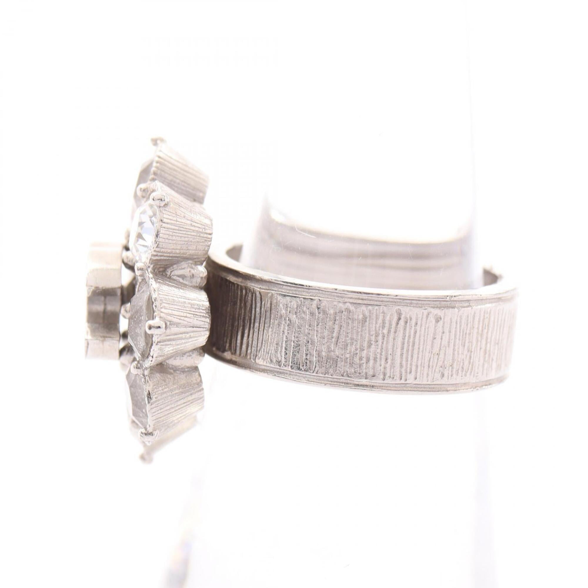 Chanel Silver Clear Metal Rhinestone Band Ring (Pre-Owned)