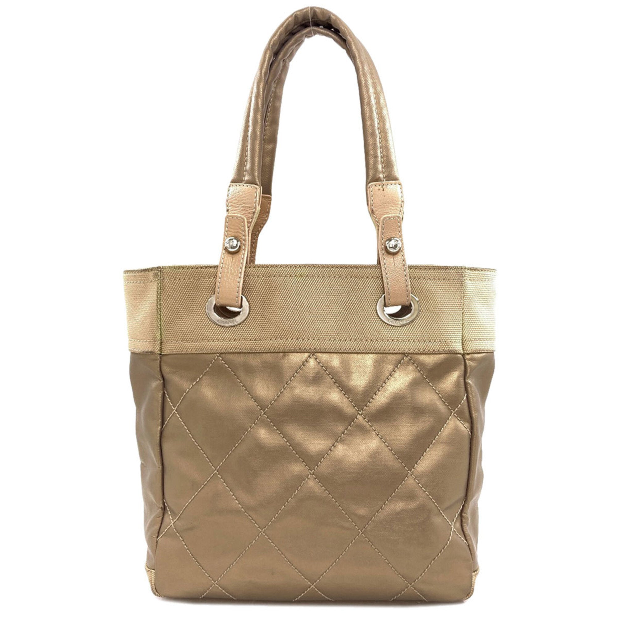 Chanel Gold Canvas Leather Tote Bag (Pre-Owned)