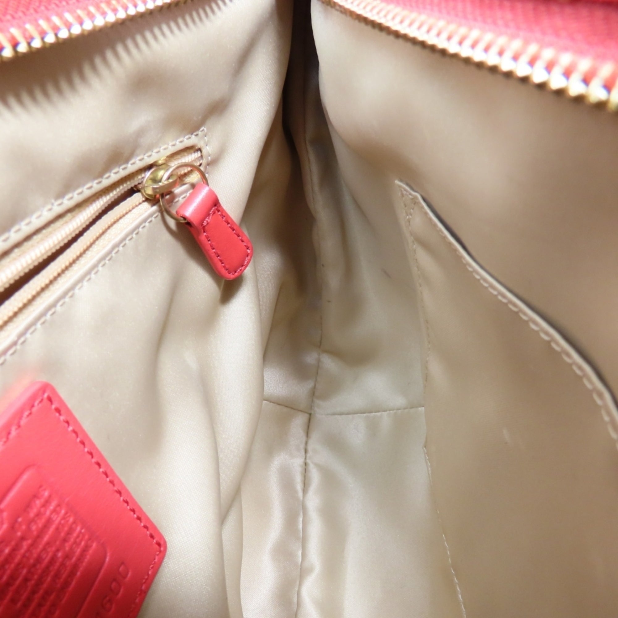 Coach Signature Beige Pink Red Color Canvas Leather Shoulder Bag (Pre-Owned)