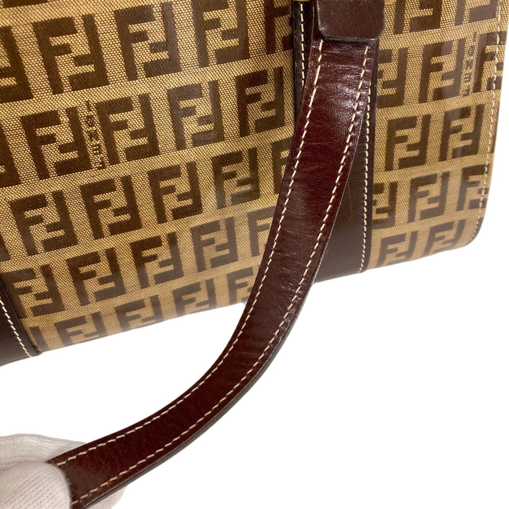 Fendi Zucchino Brown Leather Handbag (Pre-Owned)
