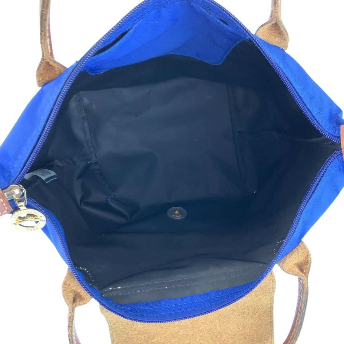 Longchamp Blue Brown Nylon Leather Handbag Tote Bag (Pre-Owned)