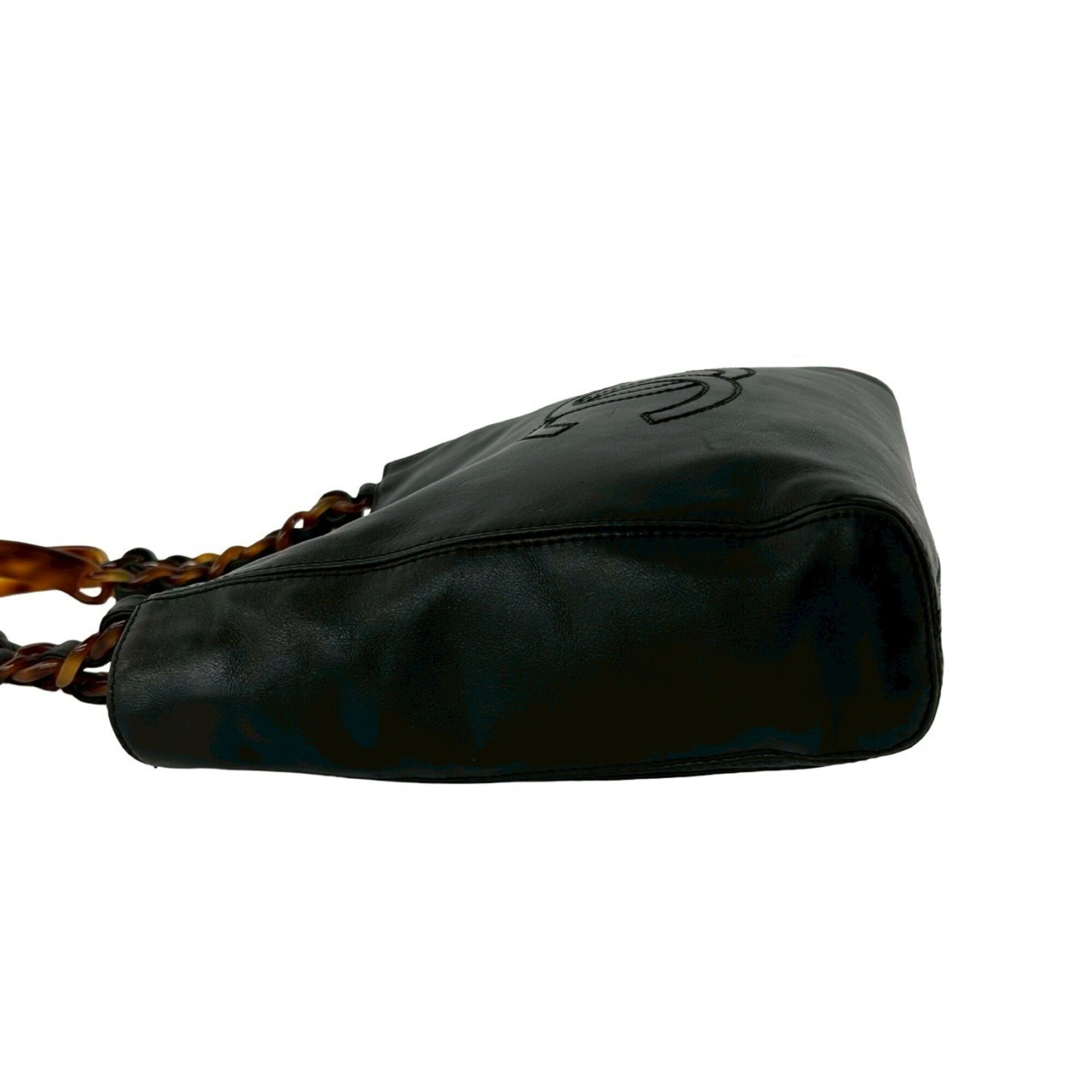 Chanel Black Brown Leather Plastic Handbag (Pre-Owned)