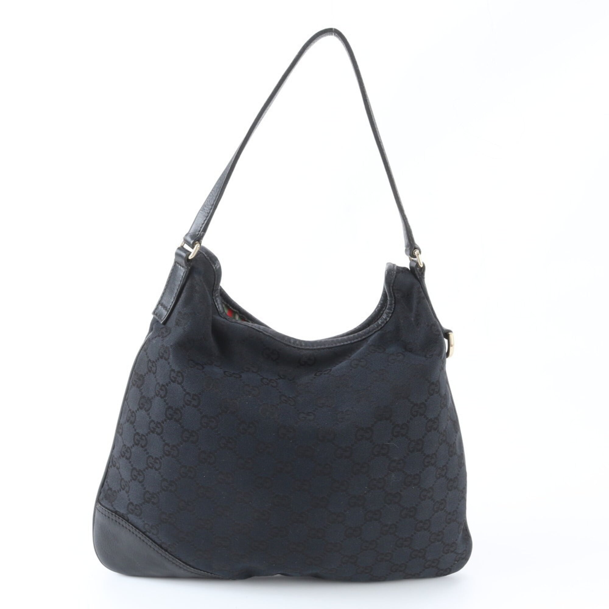 Gucci Gg Canvas Black Leather Canvas Shoulder Bag (Pre-Owned)