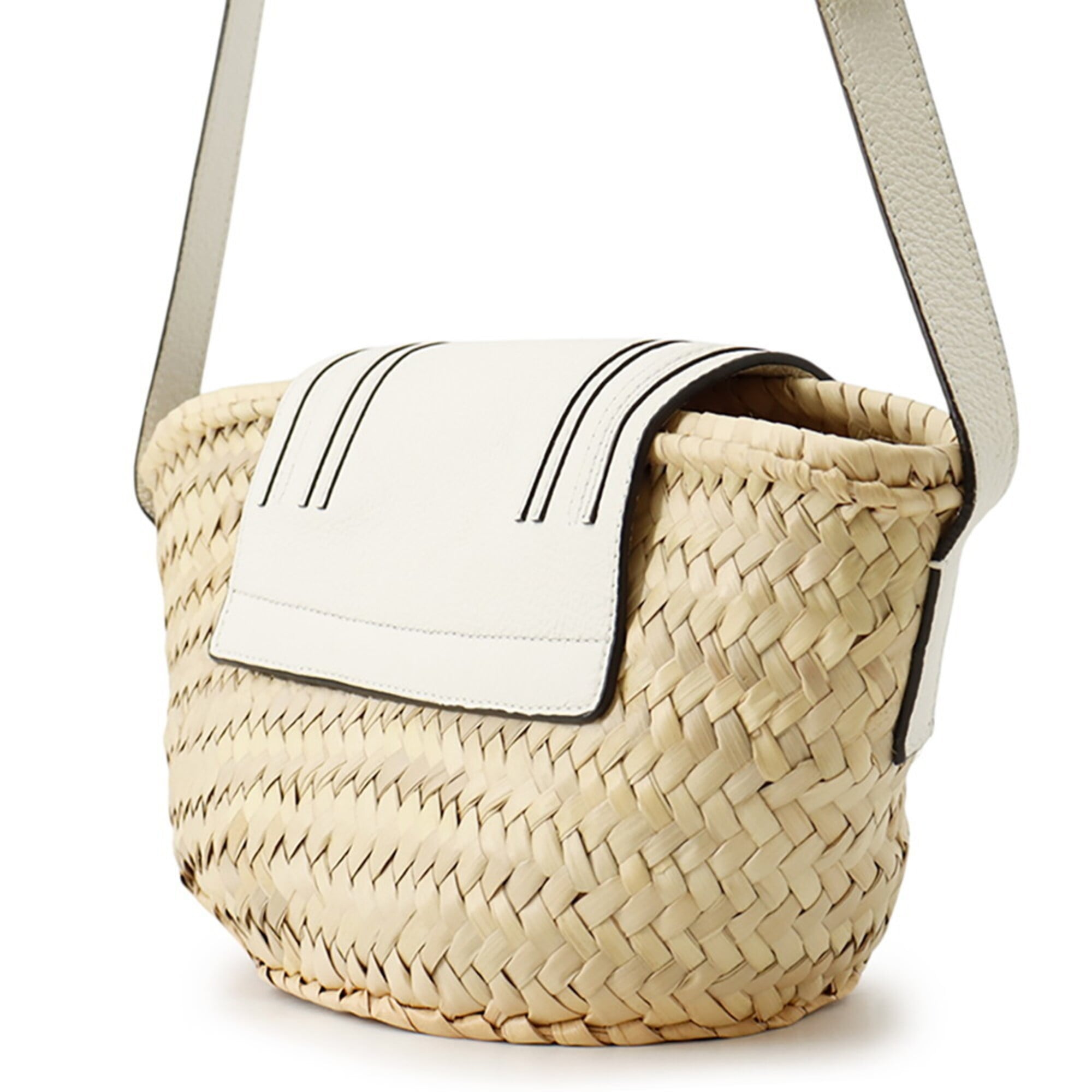 Chloé Marcie White Raffia Leather Handbag Shoulder Bag (Pre-Owned)