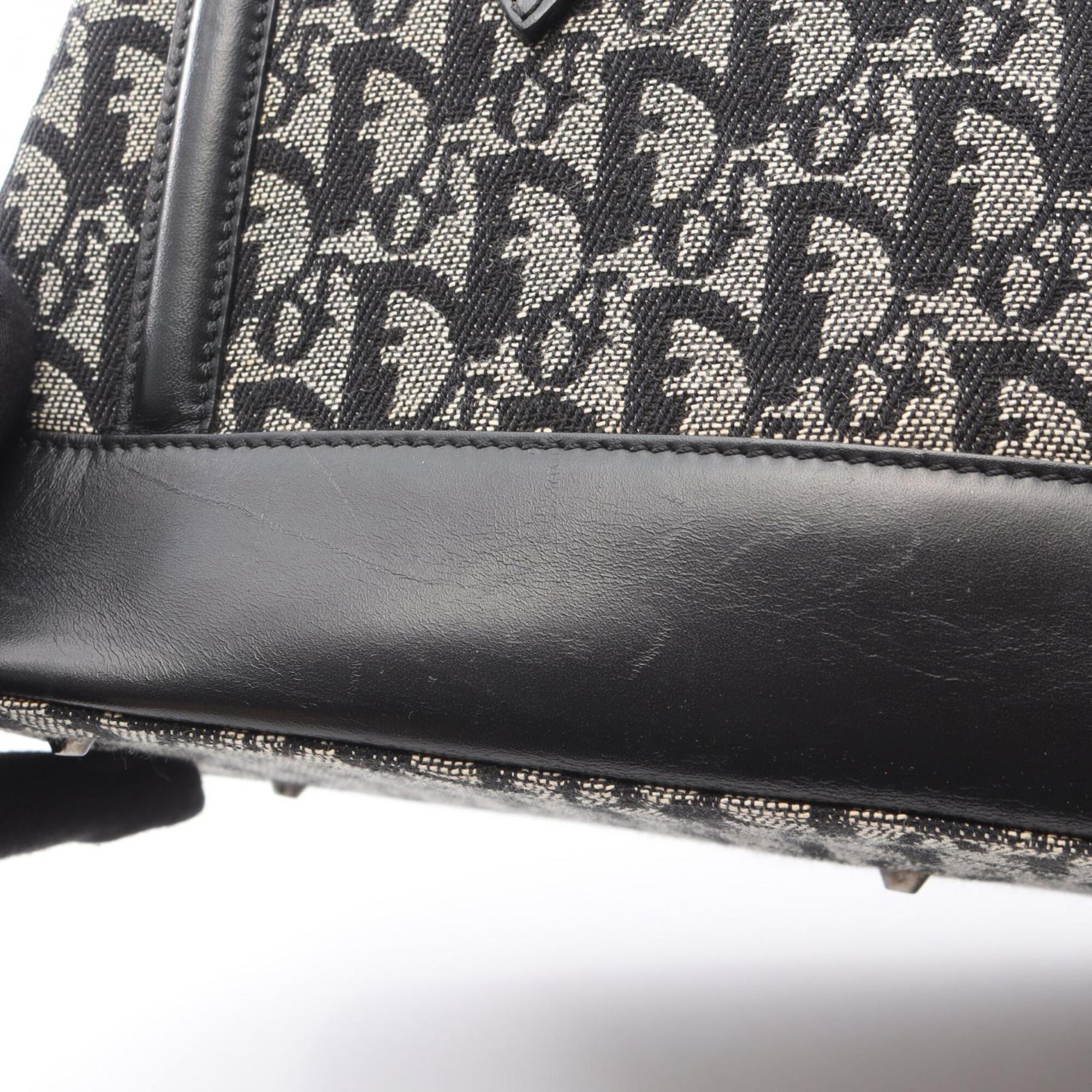 Christian Dior Beige Black Canvas Leather Handbag (Pre-Owned)
